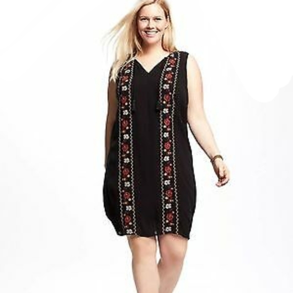 Old Navy Black Crepe Boho Floral Dress w Tassels - Picture 1 of 10